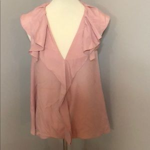 Size Small Ruffle Front Blush Color Top w V Neck